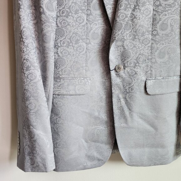 36L Dinner Jacket Silver Gray Shawl Lapel Skinny Fit Long New Jos A Bank Paisley - Picture 14 of 17